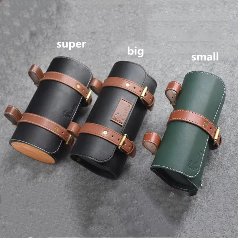 Bicycle Bag Handmade Leather Rainproof Riding Bag Handlebar Saddle Bag Fit Brompton Road Bike MTB PU Leather Tool Bag